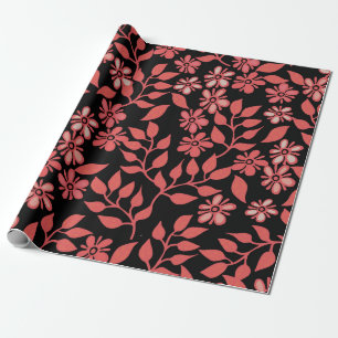 Papier Cadeau Fleurs rouges et roses mignonnes sur cadeau Arrièr