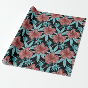 Papier Cadeau Fleurs rouges tropicales sans coutures motif et fe
