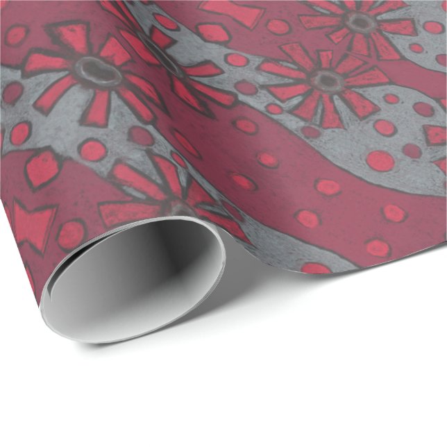 Papier Cadeau Fleurs rustiques, Abstrait motif Floral Gris rubis (Coin rond)