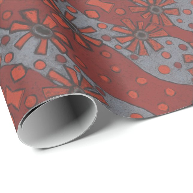 Papier Cadeau Fleurs rustiques, Abstrait motif floral Terracotta (Coin rond)