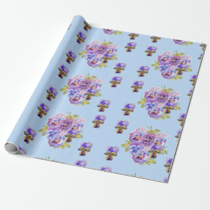 Papier Cadeau Fleurs sansy floral Shabby Chic Bleu Enveloppement