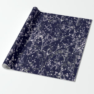 Papier Cadeau Fleurs sauvages Abstraits élégants sur bleu marine