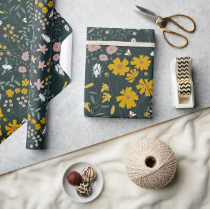 Papier Cadeau Fleurs sauvages bohémiens de la moutarde