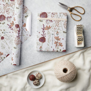 Papier Cadeau Fleurs sauvages bourguignons modernes   Élégant Bo