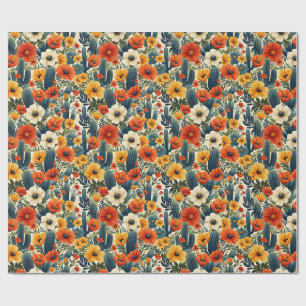 Papier Cadeau Fleurs sauvages de cactus Florales de crème rouge 