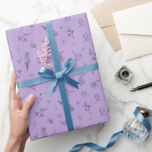 Papier Cadeau Fleurs sauvages esquissées sur fond violet clair