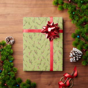 Papier Cadeau Fleurs sauvages jetées sur fond vert chartreuse