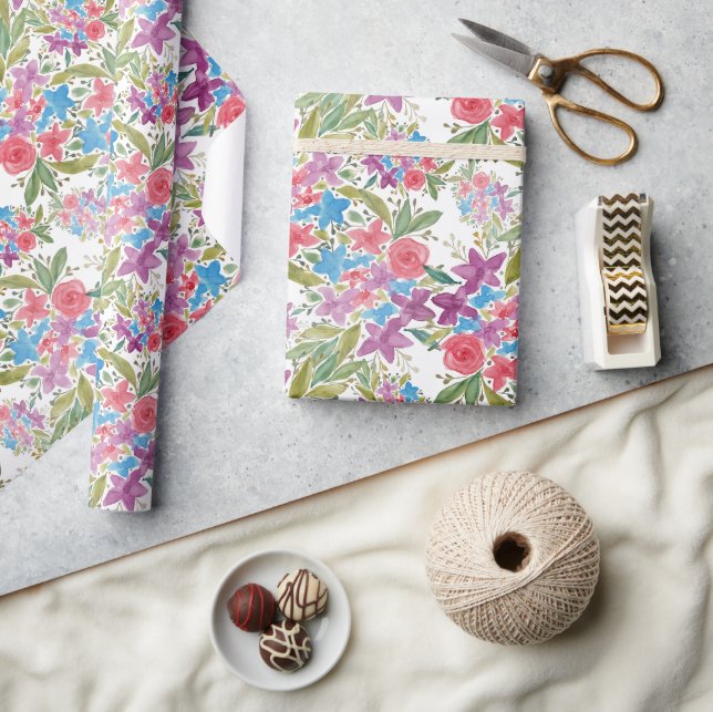 Papier Cadeau Fleurs sauvages printanières romantiques motif aqu (Artisanat)