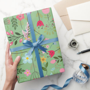 Papier Cadeau Fleurs sauvages printanières sur fond de jardin ve
