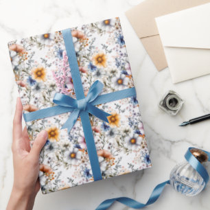 Papier Cadeau Fleurs sauvages sur fond blanc 