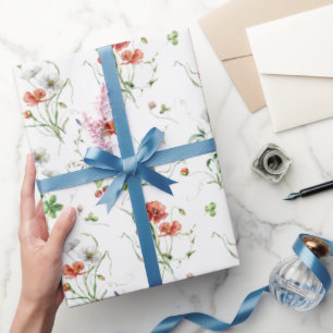 Papier Cadeau Fleurs sauvages sur fond blanc