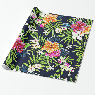 Papier Cadeau Fleurs tropicales audacieuses des orchidées et de