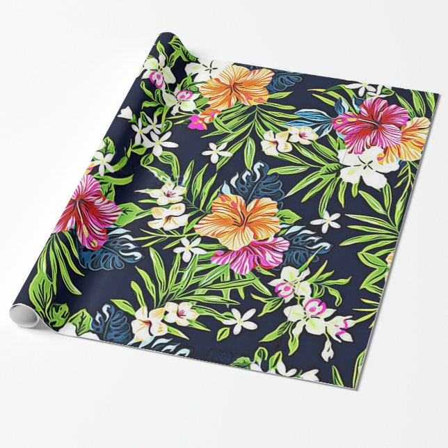 Papier Cadeau Fleurs tropicales audacieuses des orchidées et de (Déroulé)