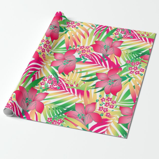 Papier Cadeau Fleurs tropicales colorées (Déroulé)