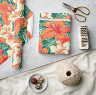 Papier Cadeau Fleurs tropicales motif Hawaiian vibe