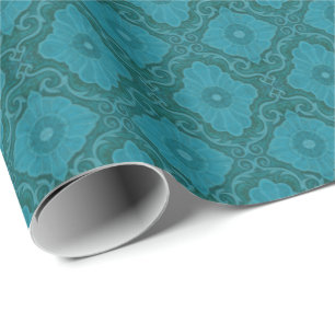 Papier Cadeau "Fleurs turquoise" vintage motif arabesque