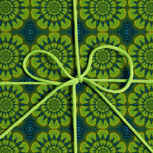 Papier Cadeau Fleurs vertes et bleues marine abstraites Hippie E
