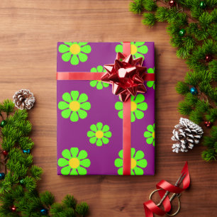 Papier Cadeau Fleurs vertes super sur Arrière - plan pourpre