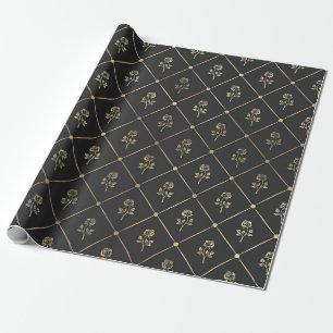 Papier Cadeau Fleurs Vintage Noir et Gris