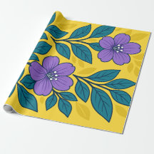 Fleurs violettes et feuilles sarcelles sur fond ja