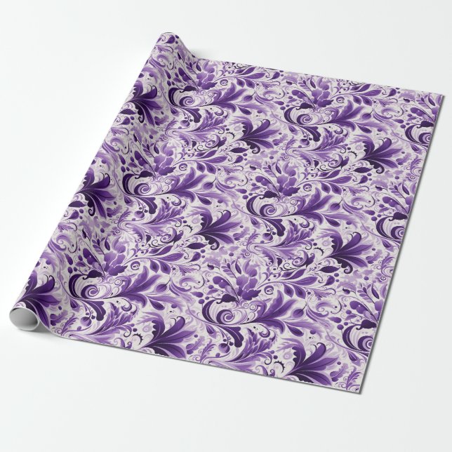 Papier Cadeau Fleurs violettes et violettes élégantes (Déroulé)