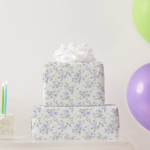 Papier Cadeau Fleurs Violettes Étoiles Dorées Lunes Anniversaire