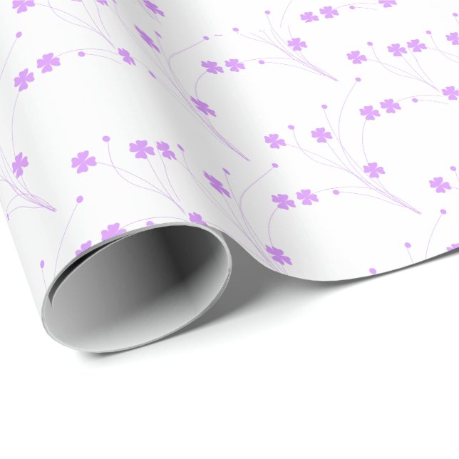 Papier Cadeau Fleurs violettes Lilac, Petite Impression Florale  (Coin rond)