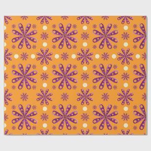 Papier Cadeau Fleurs violettes rétro sur fond orange
