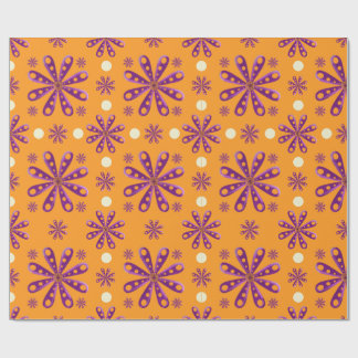 Papier Cadeau Fleurs violettes rétro sur fond orange