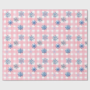 Papier Cadeau Flocon de neige à carreaux roses