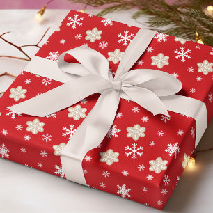 Papier Cadeau Flocon de neige de cookie de Noël motif rouge blan