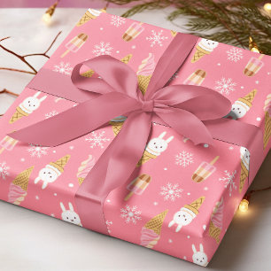 Papier Cadeau Flocon de neige de crème glacée rose motif de Noël