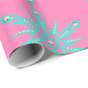 Papier Cadeau Flocon de neige du milieu du siècle rose turquoise