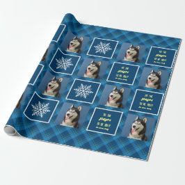 Papier Cadeau Flocon de neige & Favoris. Photo. Bleu.