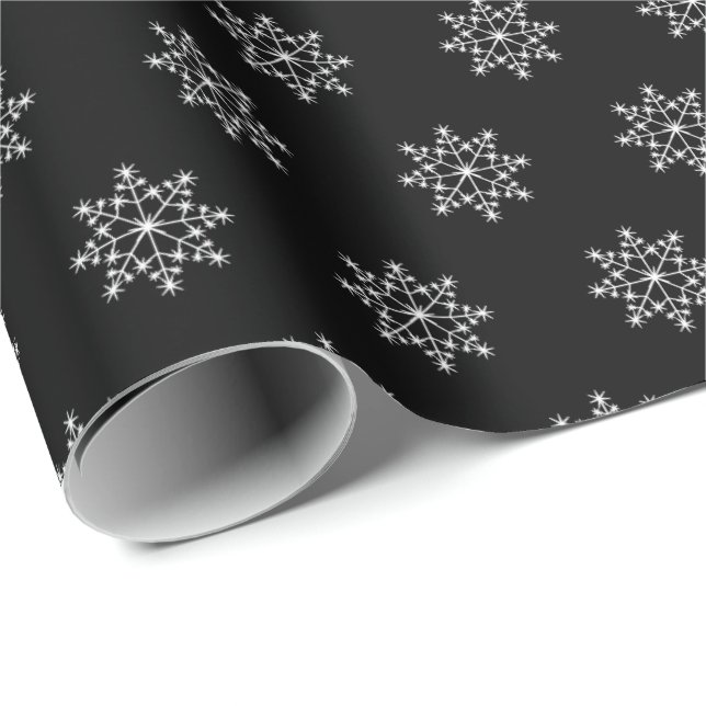 Papier Cadeau Flocon de neige Motif Noël Fête Noir Blanc (Coin rond)