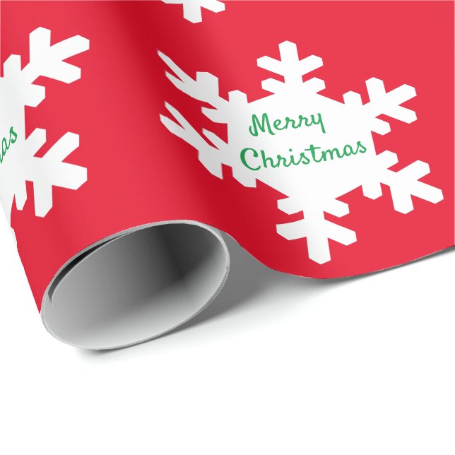 Papier Cadeau Flocon de neige Motif Rouge Vert blanc Joyeux Noël (Coin rond)