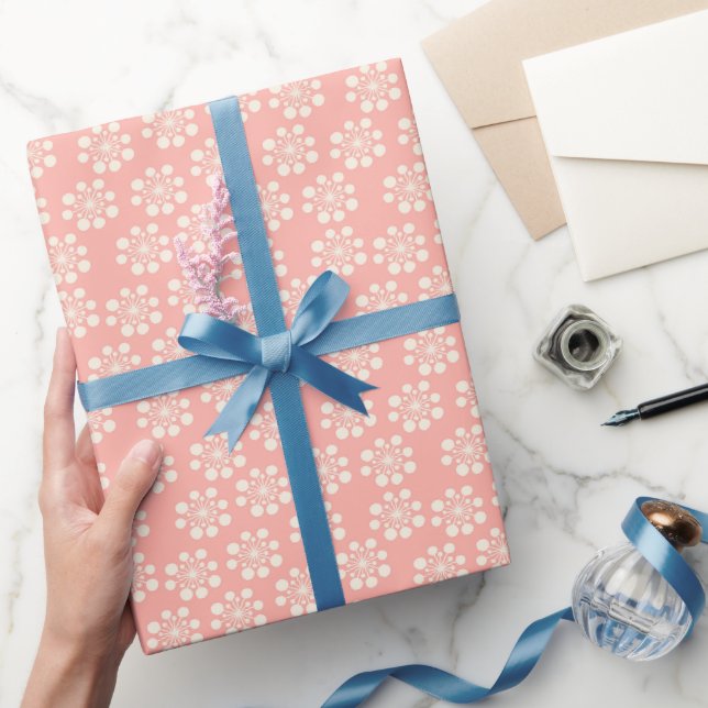 Papier Cadeau Flocon de neige rétro sur rose Rose (Cadeaux)