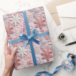 Papier Cadeau Flocon de neige rose hiver