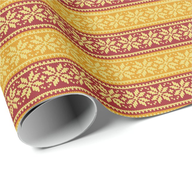 Papier Cadeau Flocon de neige rouge jaune brillant (Coin rond)