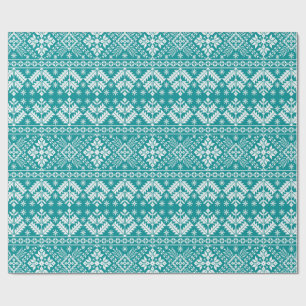 Papier Cadeau Flocon de neige sarcelle et motif floral Fair Isle