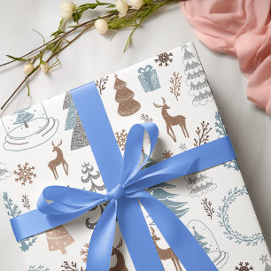 Papier Cadeau Flocon de neige Stylisé Arbres de Noël Wreath Rein