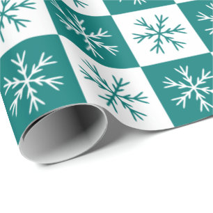 Papier Cadeau Flocon de neige turquoise À damiers Noël Motif