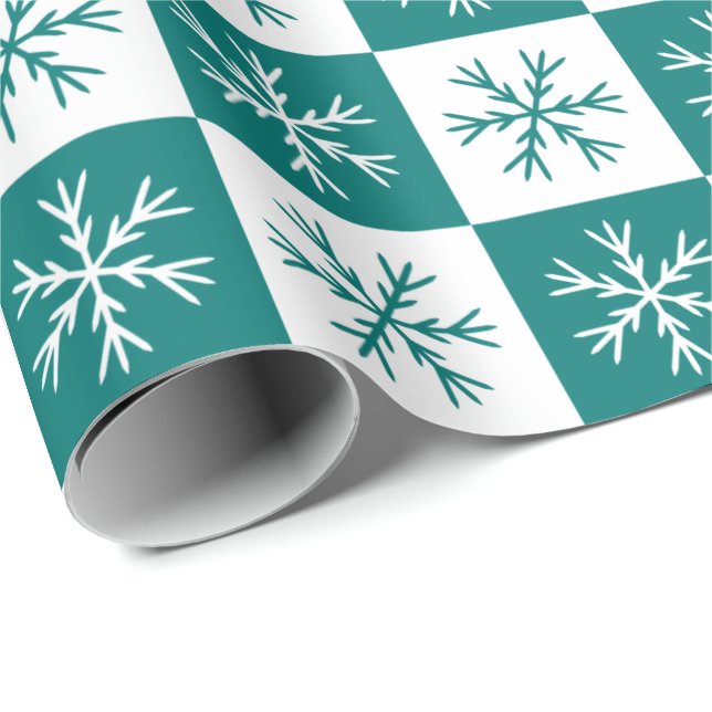Papier Cadeau Flocon de neige turquoise À damiers Noël Motif (Coin rond)