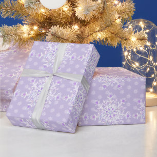 Papier Cadeau flocon de neige violet clair et coeur étincelant