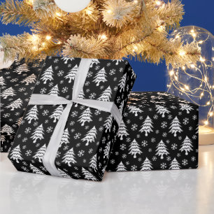 Papier Cadeau Flocon de neige Whimsical Christmas Tree Blanc Noi