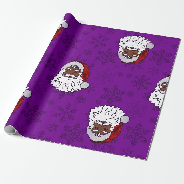 Papier Cadeau flocon de Noël violet noir père Noël (Déroulé)