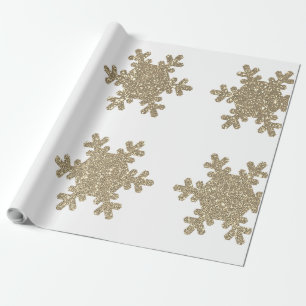 Papier Cadeau Flocons de neige à paillettes dorées Noël blanc
