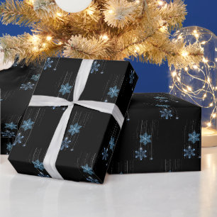 Papier Cadeau Flocons de neige Blue Diamond sur fond noir
