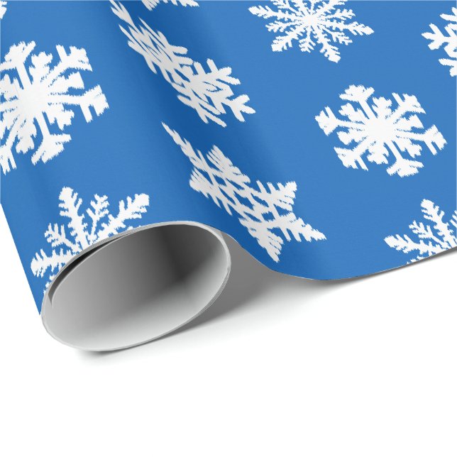 Papier Cadeau Flocons de neige d'Ikat - bleu et blanc de cobalt (Coin rond)