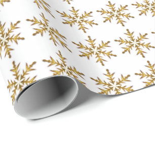 Papier Cadeau Flocons de neige dorés élégants sur fond blanc
